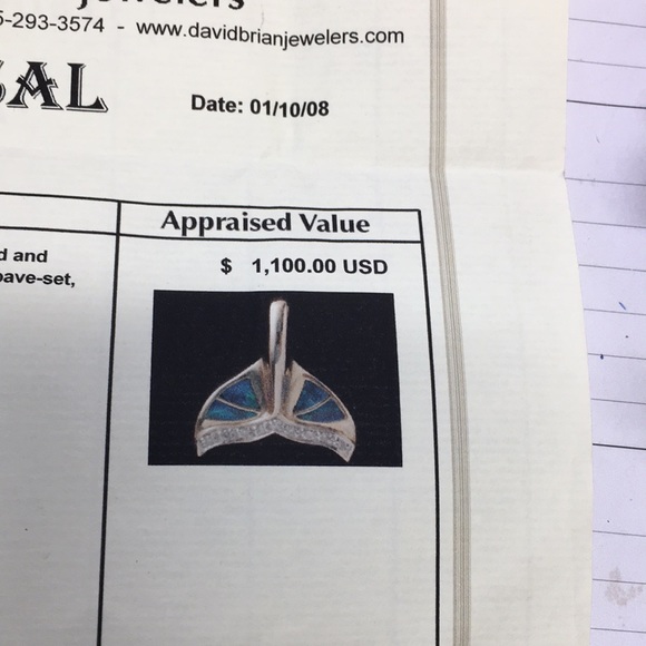 14K gold opal and diamond whale tail. - Picture 6 of 6